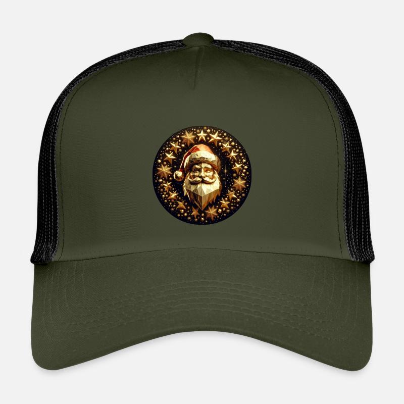 Weihnachtsmann mit Mütze und Sternen - Kinder Trucker-Cap - Olive/Schwarz
