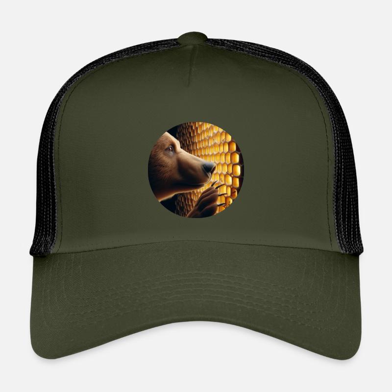 Brown bear looking through a honeycomb Kids’ Trucker Cap
