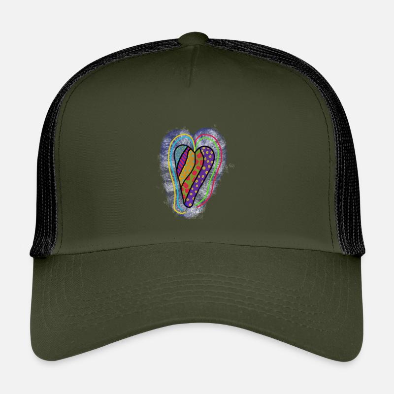 Colorful heart with geometric patterns - Kids’ Trucker Cap - olive/black