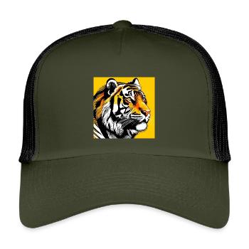 Tiger Pop Art - Kinder Trucker-Cap - Olive/Schwarz - Vorne
