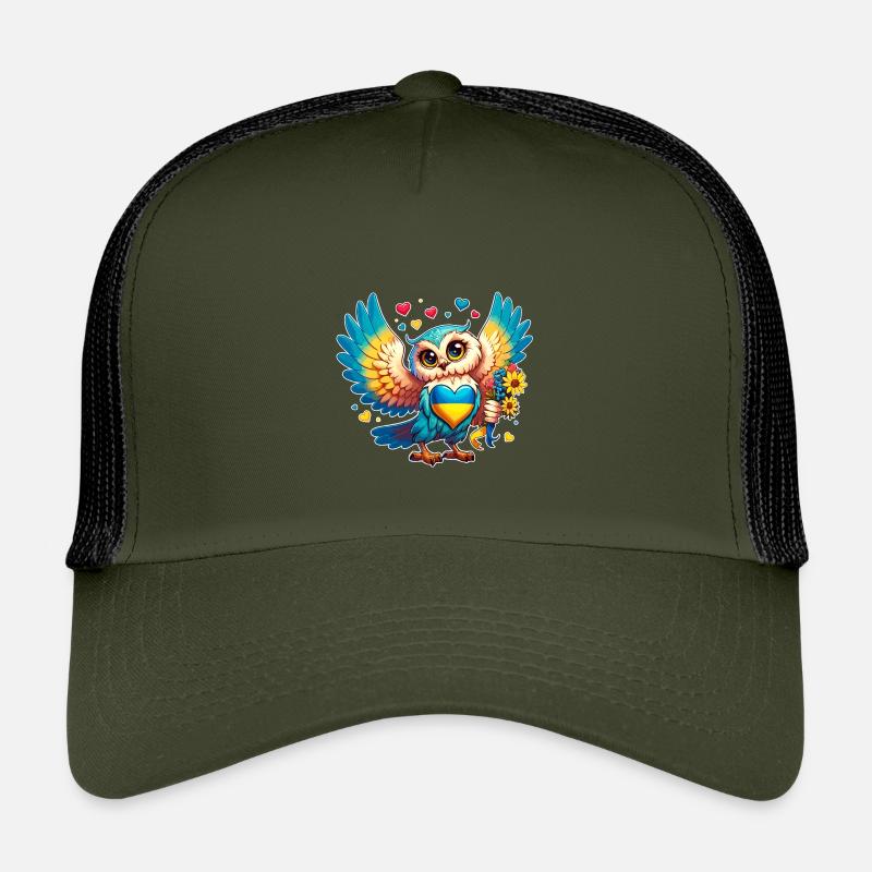 Niedliche Eule mit Ukraine Herz - Kinder Trucker-Cap - Olive/Schwarz