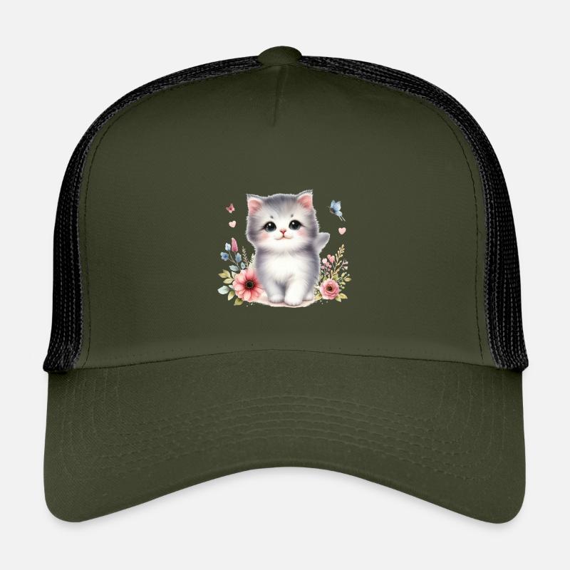 Süße Katze - Kinder Trucker-Cap - Olive/Schwarz
