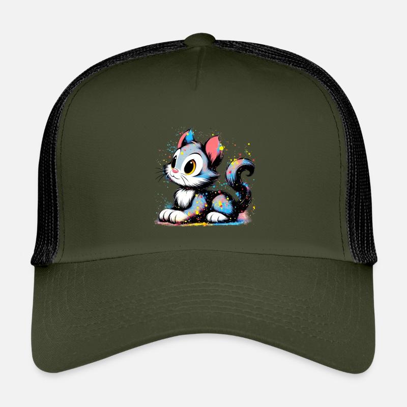 Katze - Kinder Trucker-Cap - Olive/Schwarz