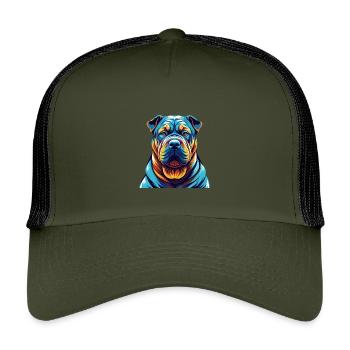 Shar Pei Dog Breed Colorful Cartoon Kawaii - Kids’ Trucker Cap - olive/black - Front