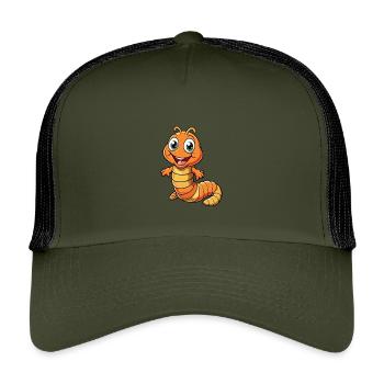 Ver de terre Mignon Personnage De Dessin Animé Kawaii Clipart - Casquette trucker enfant - olive/noir - Devant