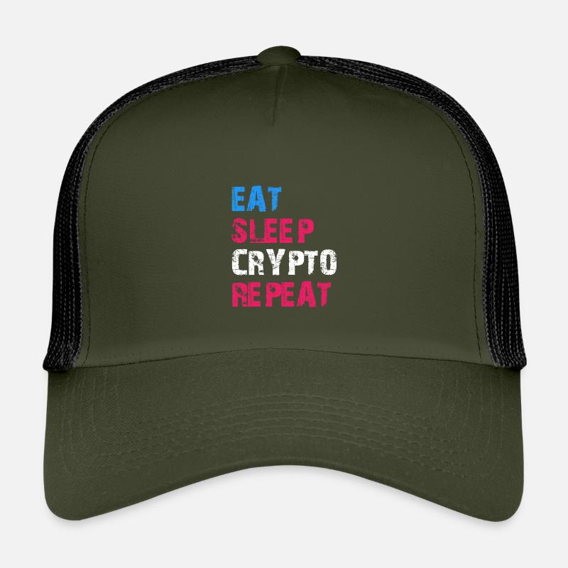 EAT SLEEP CRYPTO REPEAT - Kids’ Trucker Cap - olive/black