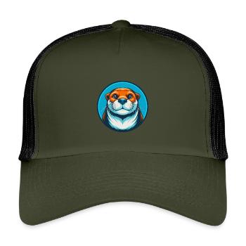 loutre mignon kawaii dessin animé clipart animal animal de compagnie logo - Casquette trucker enfant - olive/noir - Devant