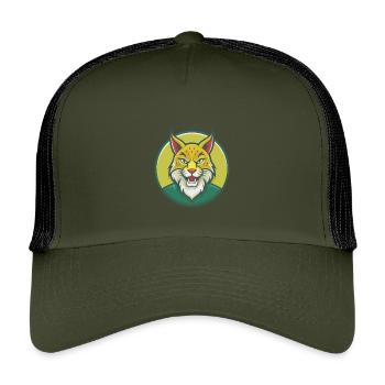 Luchs Niedliche Kawaii Cartoon Clipart Haustier Tier - Kinder Trucker-Cap - Olive/Schwarz - Vorne