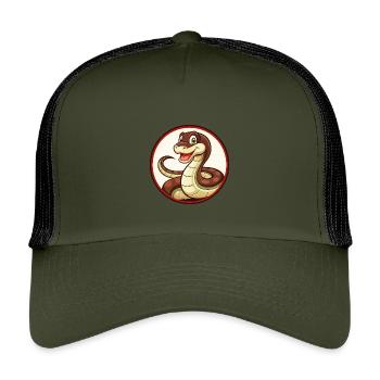 Anaconda Bunte Kawaii Cartoon Figur Clipart - Kinder Trucker-Cap - Olive/Schwarz - Vorne