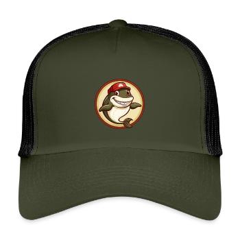 Whale Colorful Kawaii Cartoon Character Clipart - Kids’ Trucker Cap - olive/black - Front
