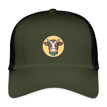 Cow Kawaii Cartoon Character Animal Pet Face - Kids’ Trucker Cap - olive/black - Front
