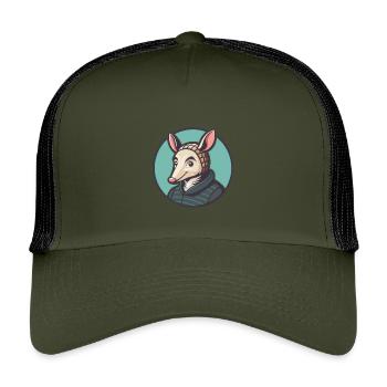 Armadillo Kawaii Cartoon Character Animal Pet Face - Kids’ Trucker Cap - olive/black - Front