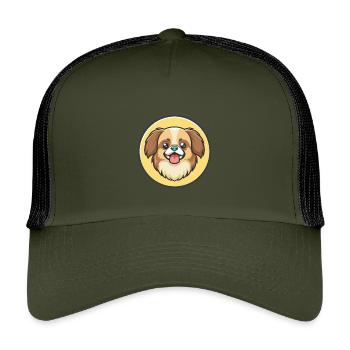 Épagneul tibétain chien race dessin animé Kawaii Clipart - Casquette trucker enfant - olive/noir - Devant