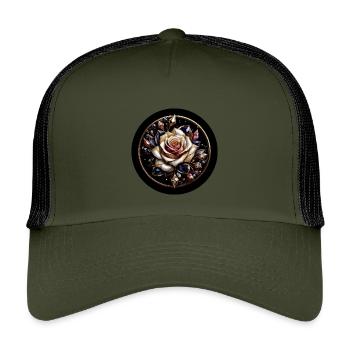 Rose im Diamantkranz - Rose Diamant Edelstein - Kinder Trucker-Cap - Olive/Schwarz - Vorne