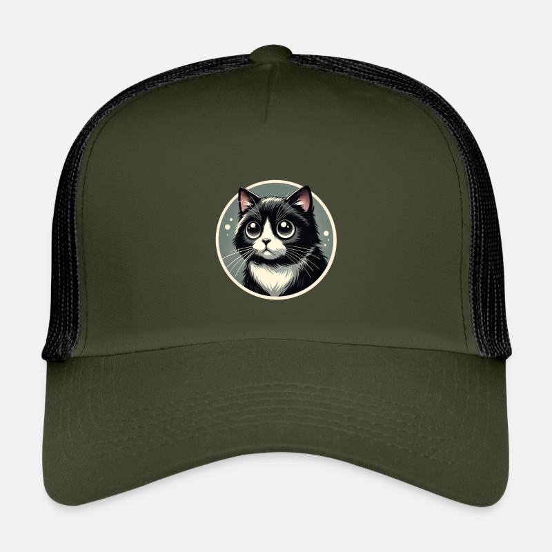 Chat noir et blanc dans le style de la bande dessinée Casquette trucker enfant