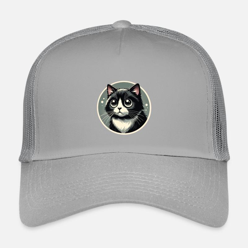 Chat noir et blanc dans le style de la bande dessinée Casquette trucker enfant