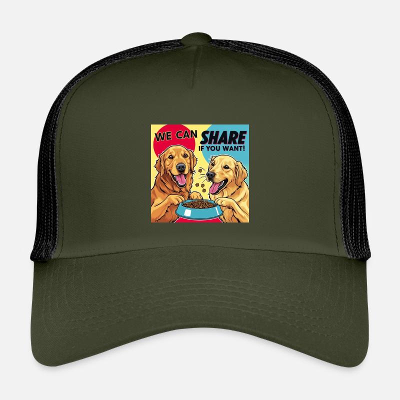 Comic Dogs - We Can Share If You Want - Kinder Trucker-Cap - Olive/Schwarz
