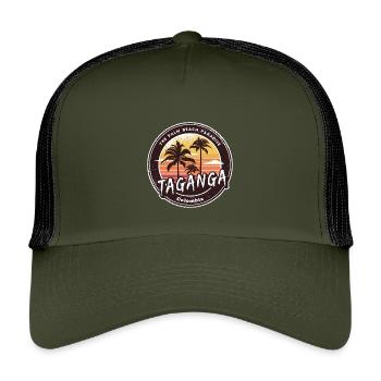 Taganga Palmen Strand Design - Kinder Trucker-Cap - Olive/Schwarz - Vorne