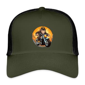 Monkey Motorcycle / Motorcyclist Monkey - Kids’ Trucker Cap - olive/black - Front