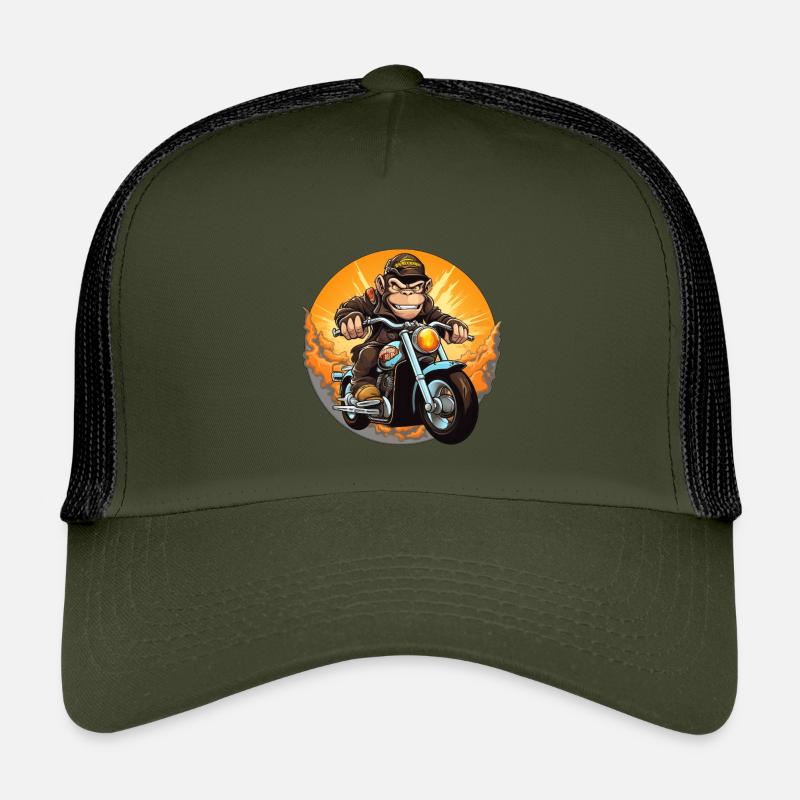 Affe Motorrad / Motorradfahrer Affen - Kinder Trucker-Cap - Olive/Schwarz