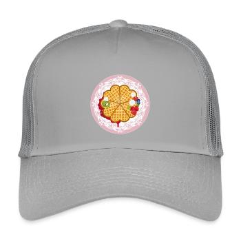 Goldene Waffeln mit Obst und Sahne Motiv - Kinder Trucker-Cap - Hellgrau - Vorne