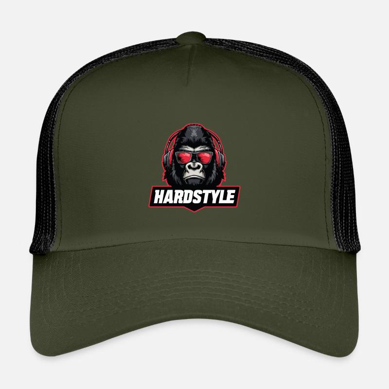 Hardstyle Gorilla – Musik Design mit Kopfhörern - Kinder Trucker-Cap - Olive/Schwarz