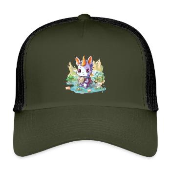 Wandering Unicorn Bunny with Map - Kids’ Trucker Cap - olive/black - Front