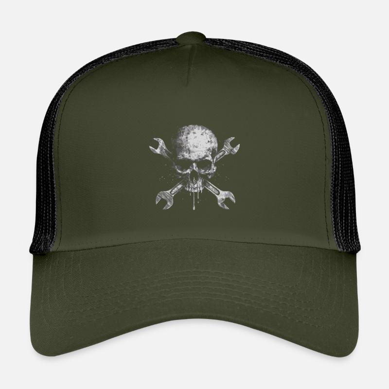Grunge Schädel mit Werkzeugen - Kinder Trucker-Cap - Olive/Schwarz