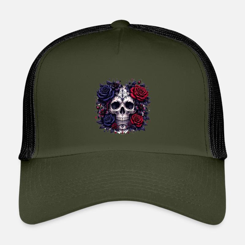 Crâne gothique avec des roses Casquette trucker enfant