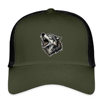 Loup Sauvage Hurlant Mascotte Alpha Wolf - Casquette trucker enfant - olive/noir - Devant