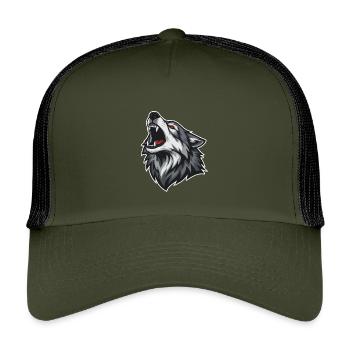 Loup Sauvage Hurlant Yeux Rouges Mascotte Wolf - Casquette trucker enfant - olive/noir - Devant