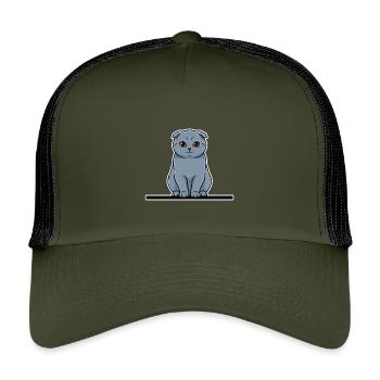 Chat Scottish Fold Gris Yeux Ambrés Portrait - Casquette trucker enfant - olive/noir - Devant