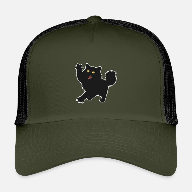 Black Kitten Fluffy Long Haired Fun Portrait - Kids’ Trucker Cap - olive/black