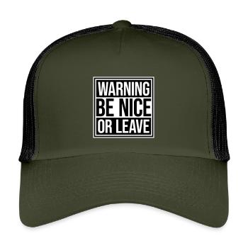Be Nice Or Leave Lustig Statement Haltung Spruch - Kinder Trucker-Cap - Olive/Schwarz - Vorne