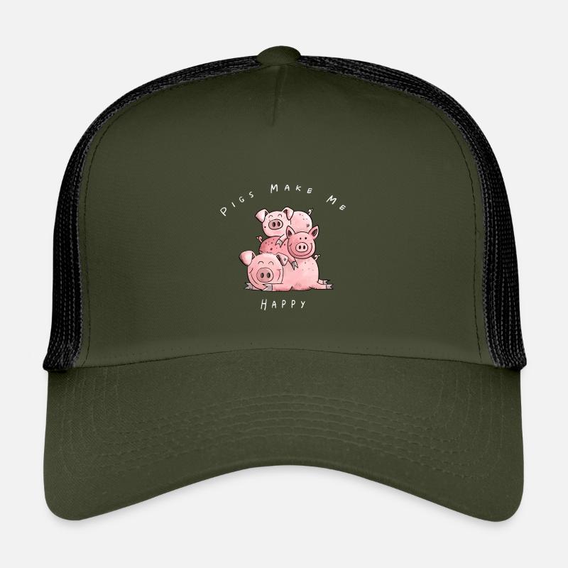 Pigs Make me Happy I Schweine Comic Geschenk - Kinder Trucker-Cap - Olive/Schwarz