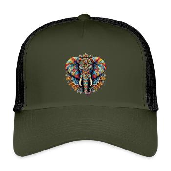 Elephant decorated with Mandalas - Kids’ Trucker Cap - olive/black - Front
