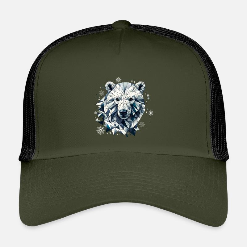 geometrischer Eisbär Kopf- Polygonen Motiv - Kinder Trucker-Cap - Olive/Schwarz