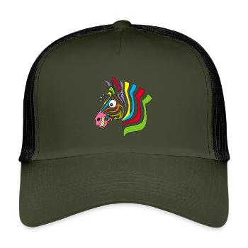 mehrfarbiges Zebra - Kinder Trucker-Cap - Olive/Schwarz - Vorne