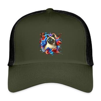 Bunte Siam Katze mit Farbspritzern - Kinder Trucker-Cap - Olive/Schwarz - Vorne