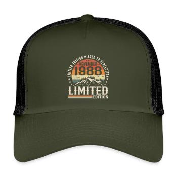 November 1988 Unique Retro Birthday - Kids’ Trucker Cap - olive/black - Front