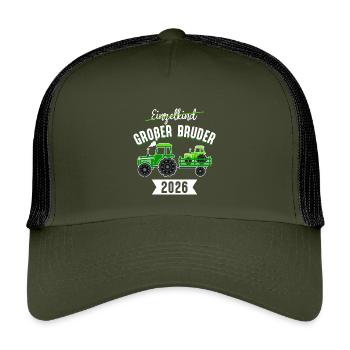 Grosser Bruder Traktor 2026 Schwangerschaft baby  - Kinder Trucker-Cap - Olive/Schwarz - Vorne