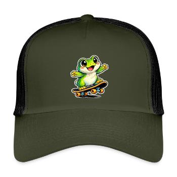 Happy Frog Skateboard - Kids’ Trucker Cap - olive/black - Front