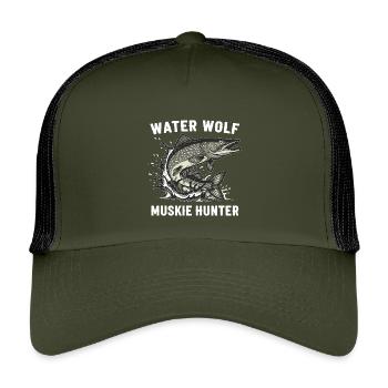 Fishing River Wolffish Aquatic Muskie - Kids’ Trucker Cap - olive/black - Front