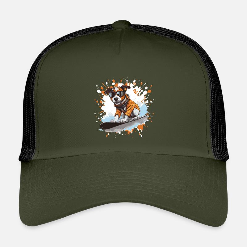 Jack Russel Terrier Hund Snowboard - Kinder Trucker-Cap - Olive/Schwarz