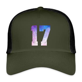 Issue 17 – 17th Anniversary Gift - Kids’ Trucker Cap - olive/black - Front