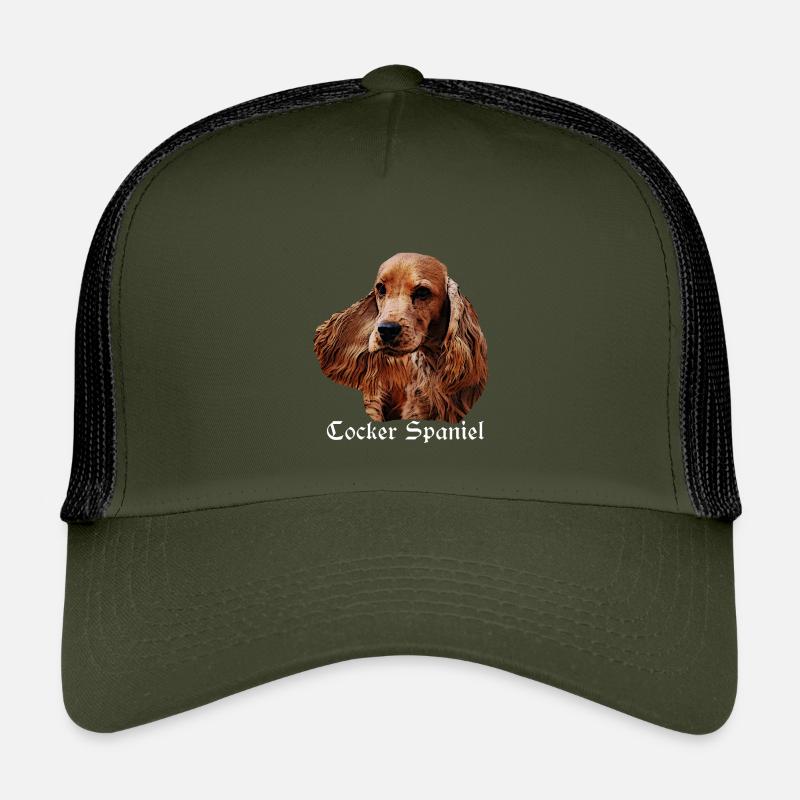 Cocker Spaniel,Spaniel,Hundekopf,Rassehund, - Kinder Trucker-Cap - Olive/Schwarz