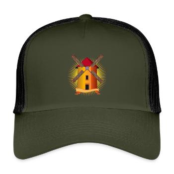 goldene Windmühle mit strahlendem Hintergrund - Kinder Trucker-Cap - Olive/Schwarz - Vorne
