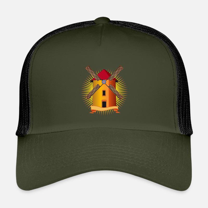 moulin à vent doré avec un fond brillant - Casquette trucker enfant - olive/noir