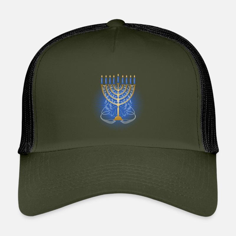 beautiful gold-colored Hanukkah candlestick with doves Kids’ Trucker Cap