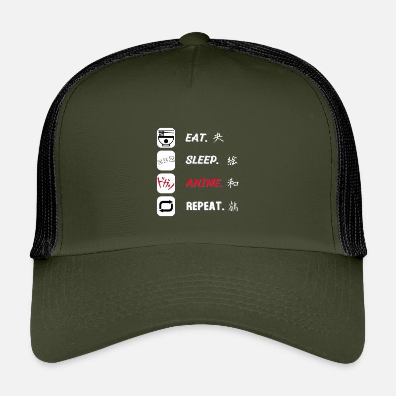 Eat Sleep Anime Repeat - Kinder Trucker-Cap - Olive/Schwarz